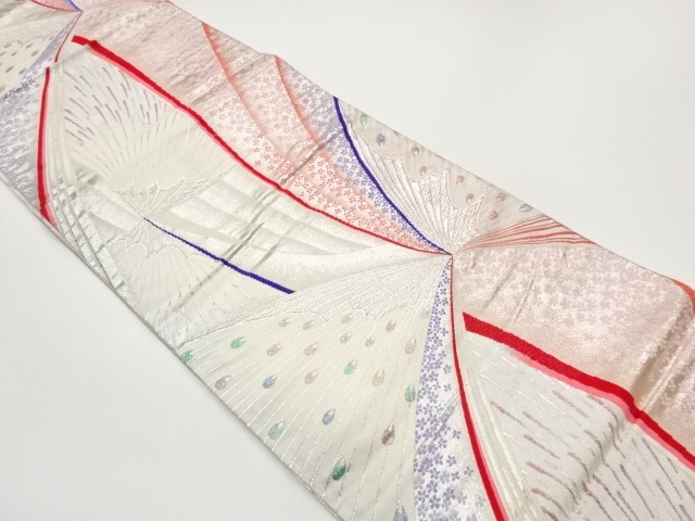 JAPANESE FUKURO OBI / WOVEN ABSTRACT PEACOCK FEATHERS